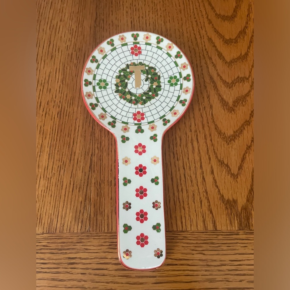 Anthropologie Bistro Tile Spoon Rest features a festive mosaic tile design